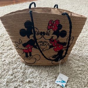 Disney Mickey and Minnie Mouse straw beach Tote Bag